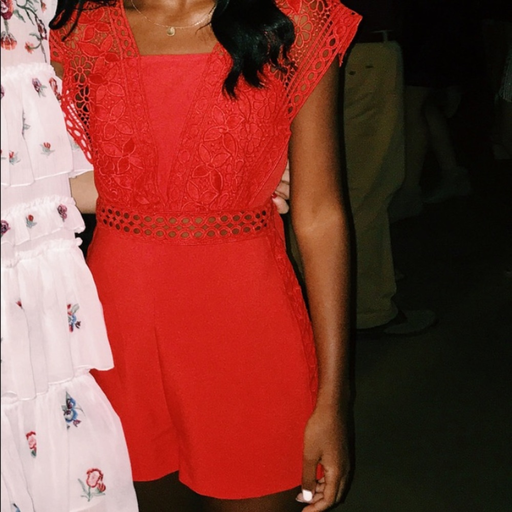 TOPSHOP Red Crochet Romper